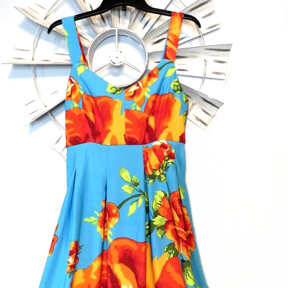 New York & Company Blue‎ Floral Midi Dress Size Small Vibrant Color Print - Picture 6 of 12